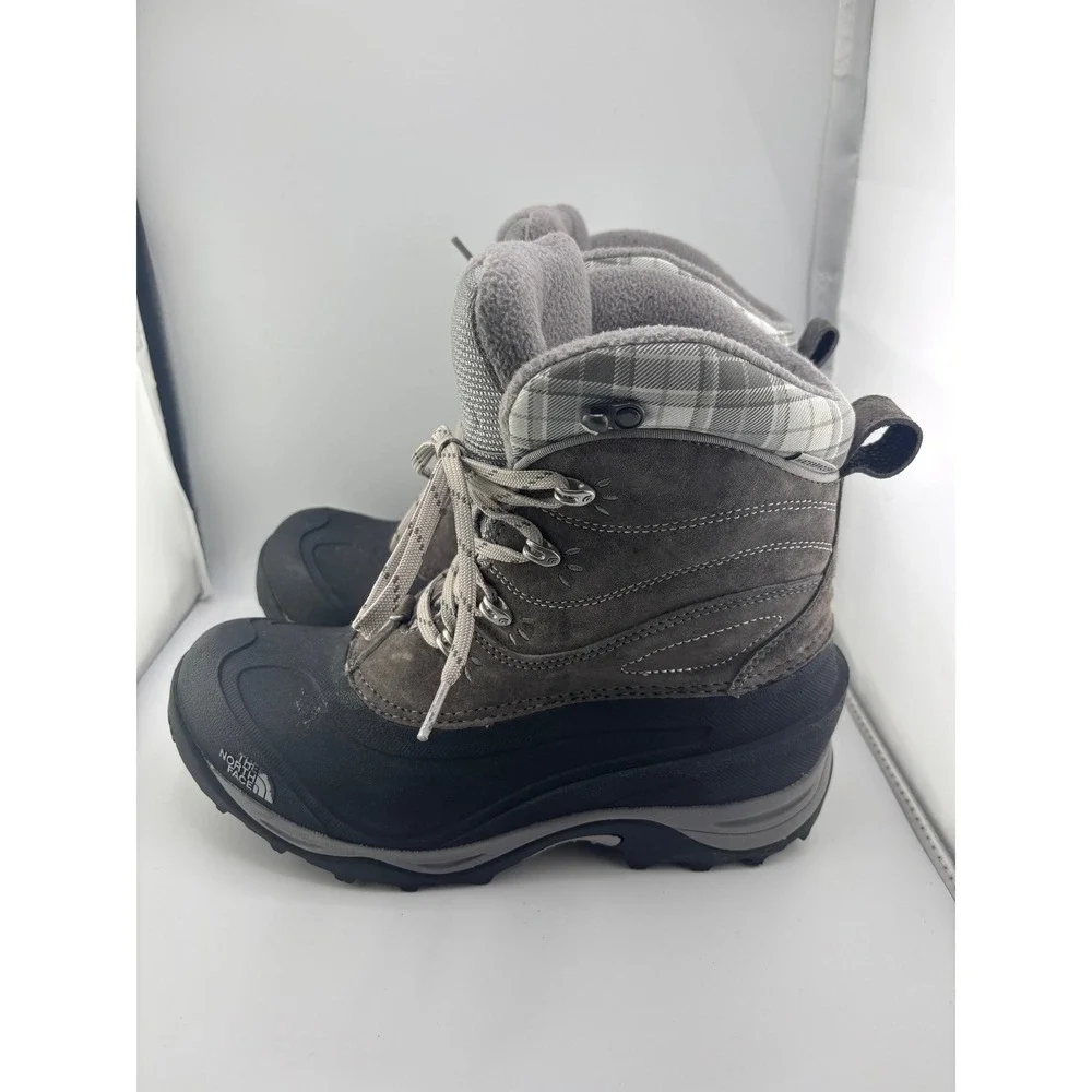 The North Face Chilkat Waterproof Primaloft Snow Boots Gray Plaid Womens 9